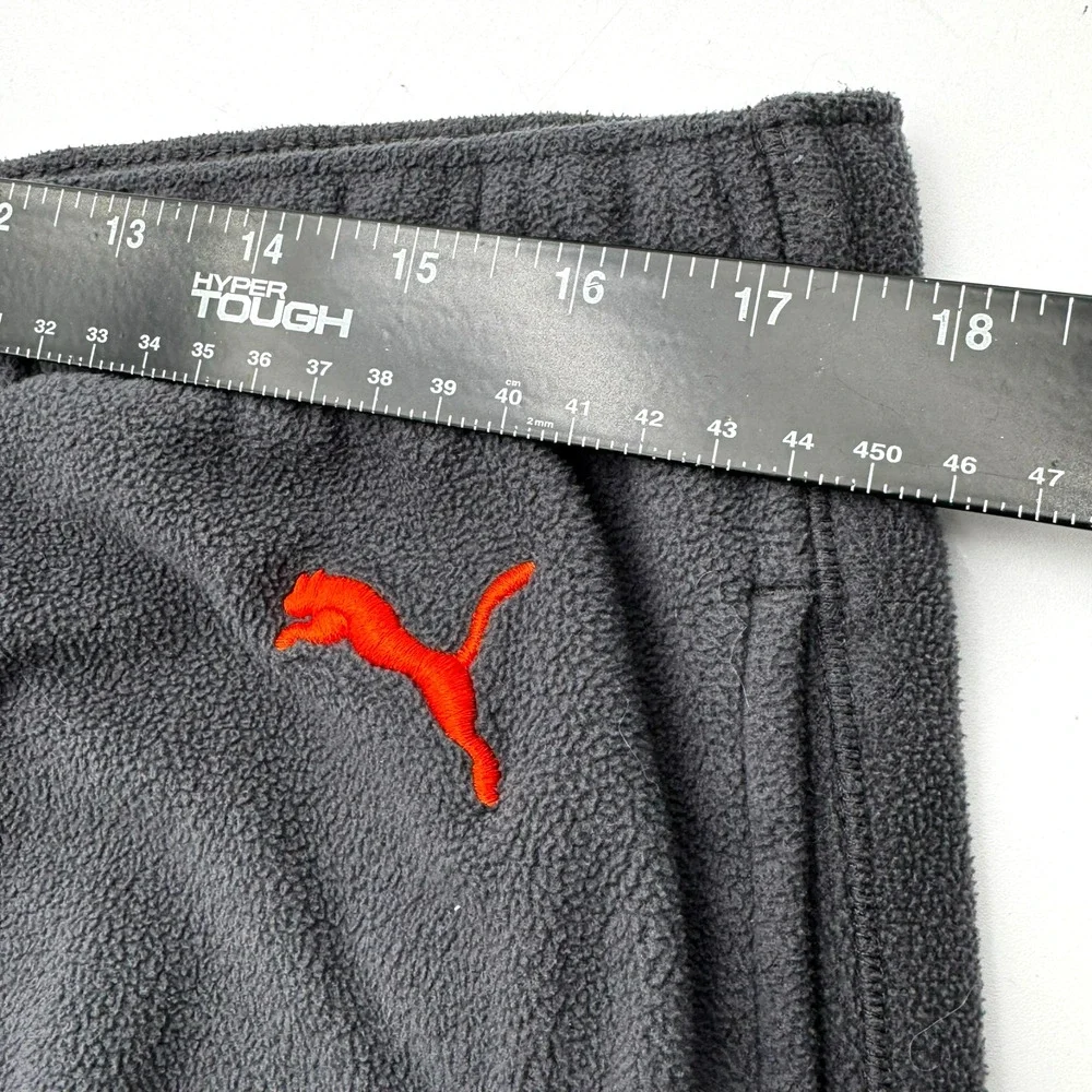 PUMA Men Large Gray Orange Fleece Sweatpants Embroidered Pull On Wide Leg Lounge